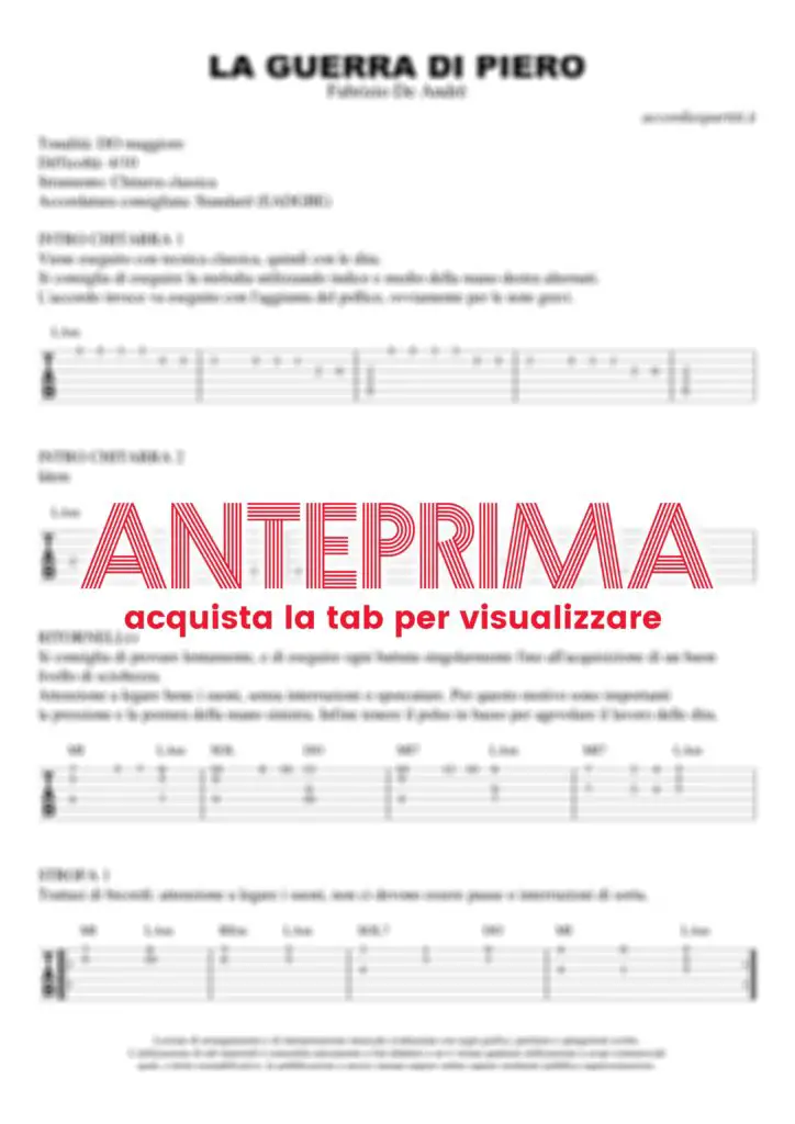 LA GUERRA DI PIERO Tab Chitarra 100 Corretta