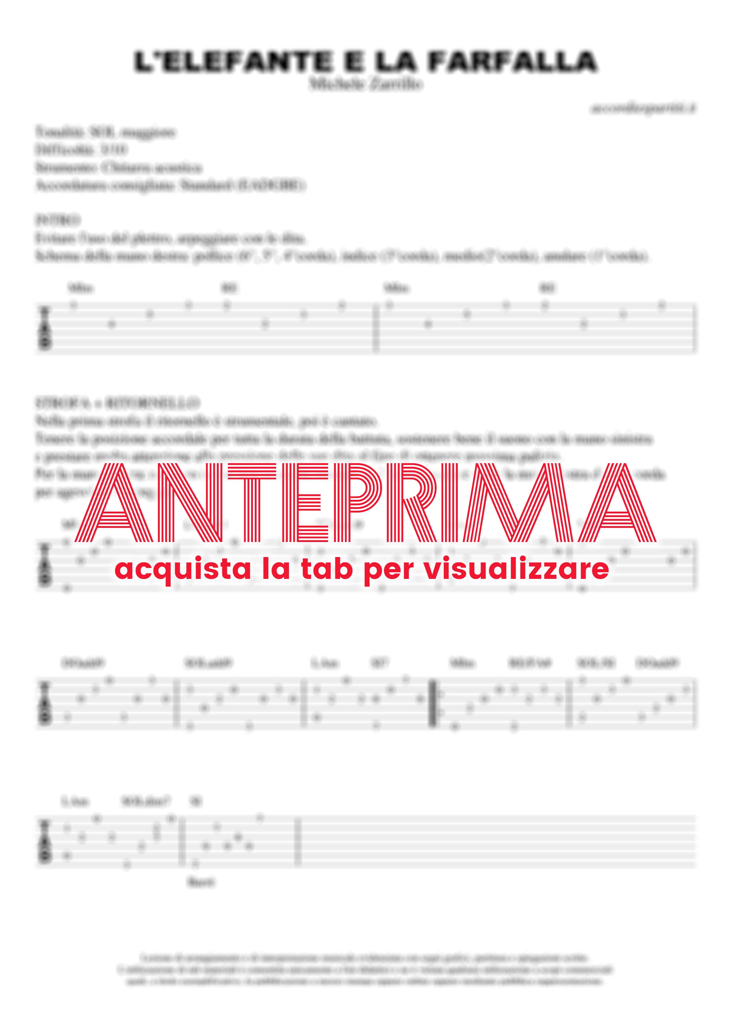 L’ELEFANTE E LA FARFALLA Tab Chitarra 100% Corretta