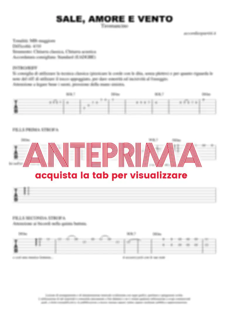 SALE, AMORE E VENTO Tab Chitarra 100 Corretta