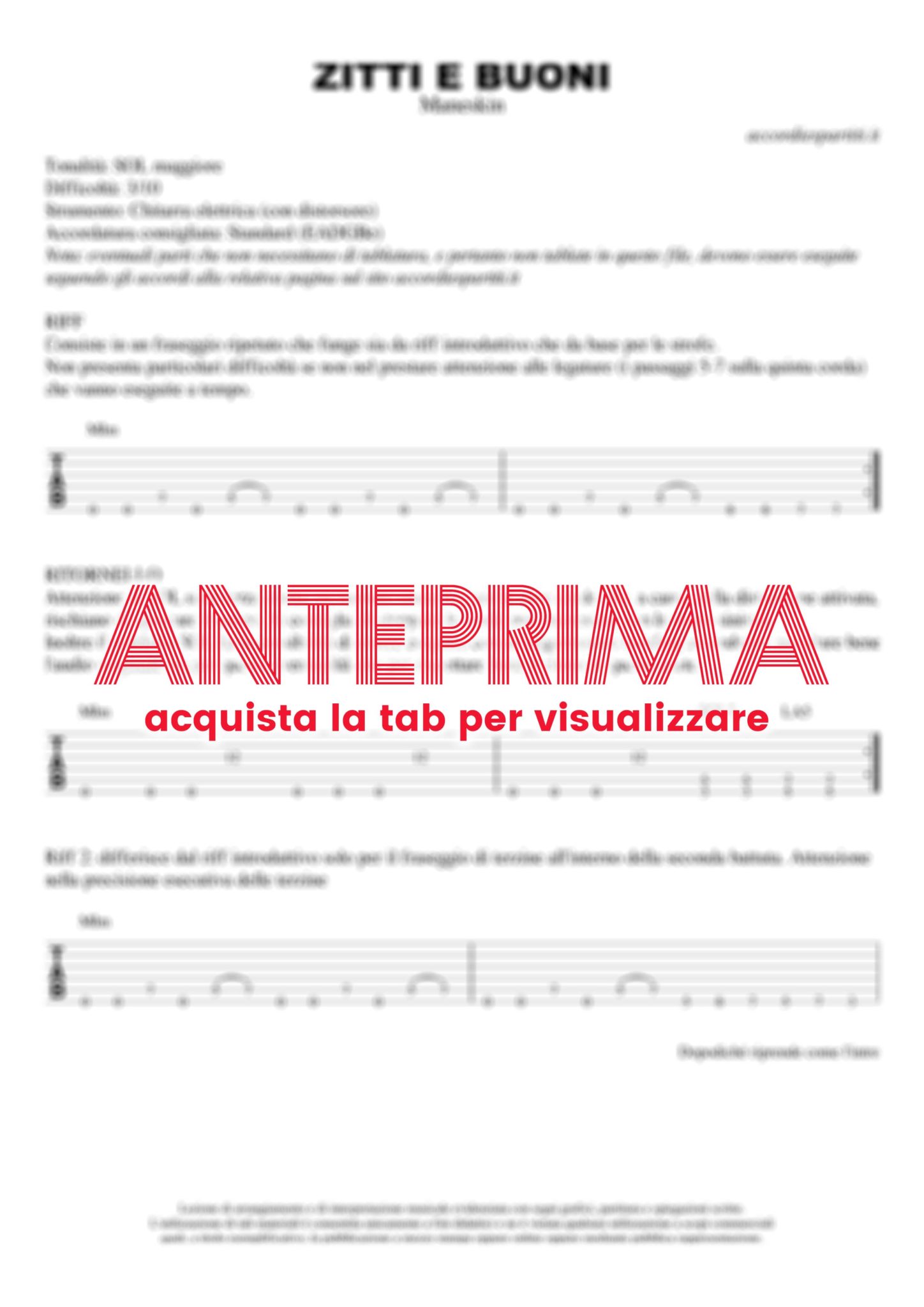 ZITTI E BUONI Tab Chitarra 100 Corretta